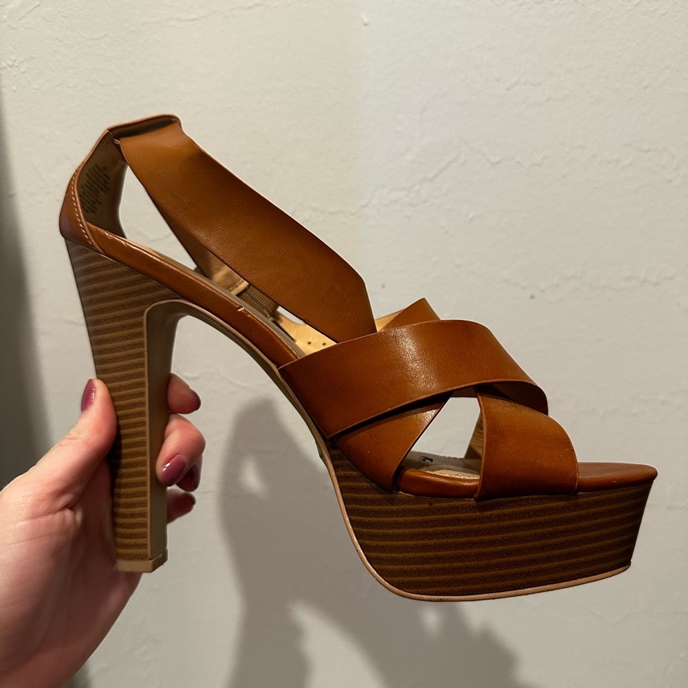 Express Brown Strappy Platform Heels